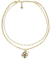 Patricia Nash Mod Floral Charm Pearl Short Multi-Strand Chain Necklace