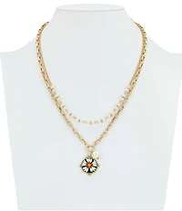 Patricia Nash Mod Floral Charm Pearl Short Multi-Strand Chain Necklace