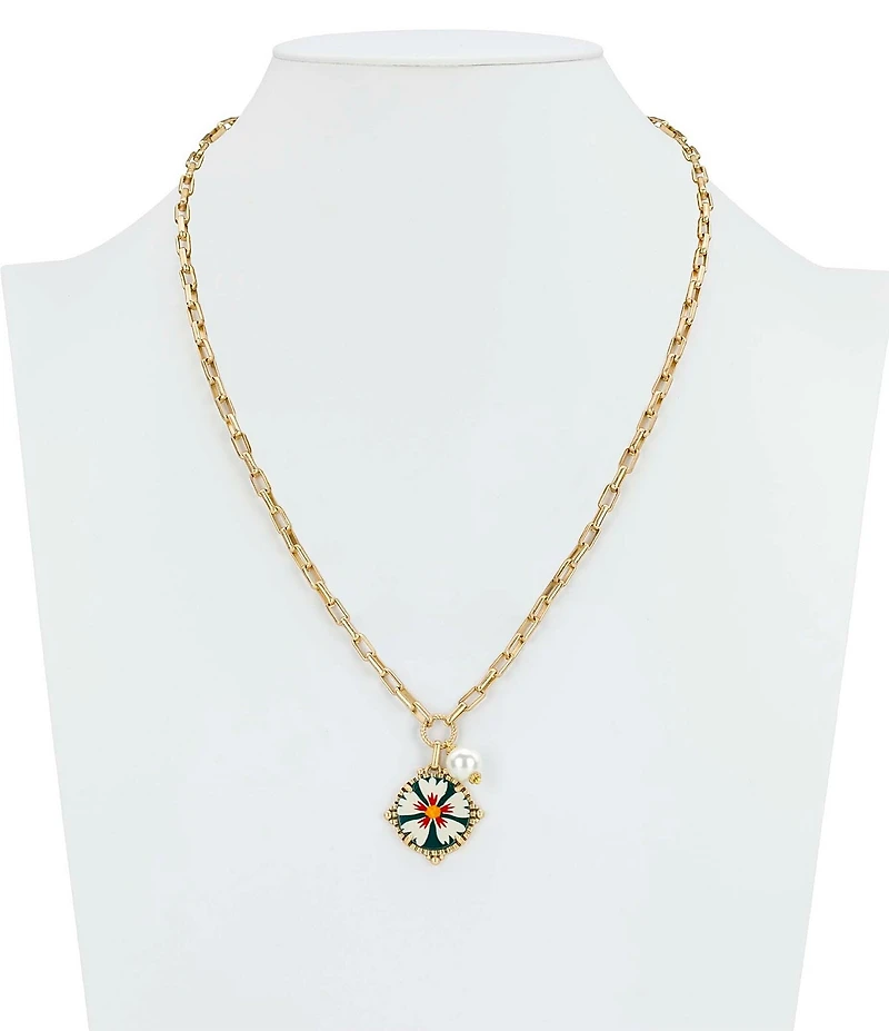 Patricia Nash Mod Floral Charm Pearl Short Multi-Strand Chain Necklace