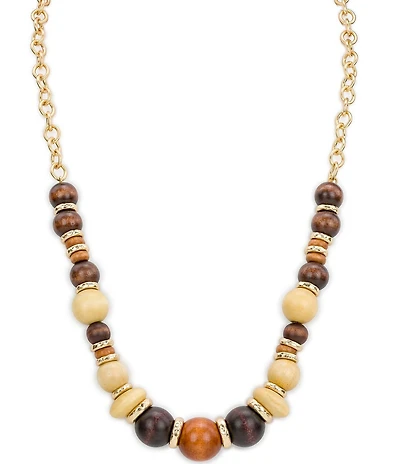 Patricia Nash Multi Wood Beaded Long Strand Necklace