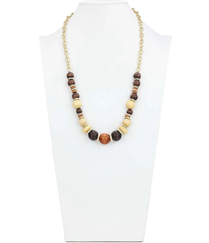 Patricia Nash Multi Wood Beaded Long Strand Necklace