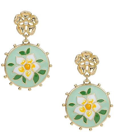 Patricia Nash Painted Flower Pearl Drop Earrings