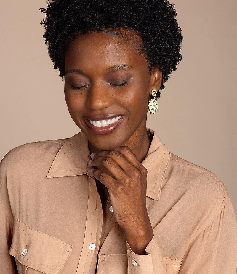 Patricia Nash Painted Flower Pearl Drop Earrings