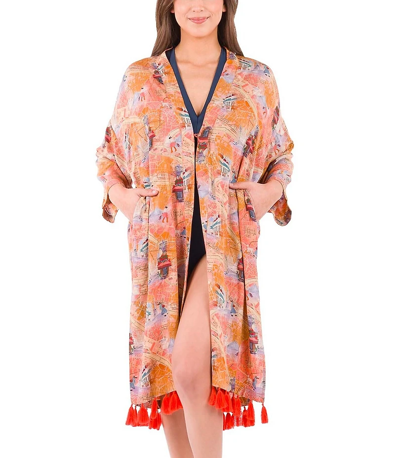 Patricia Nash Paris Map Print Tassel Detail Ruana