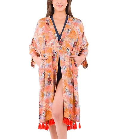 Patricia Nash Paris Map Print Tassel Detail Ruana