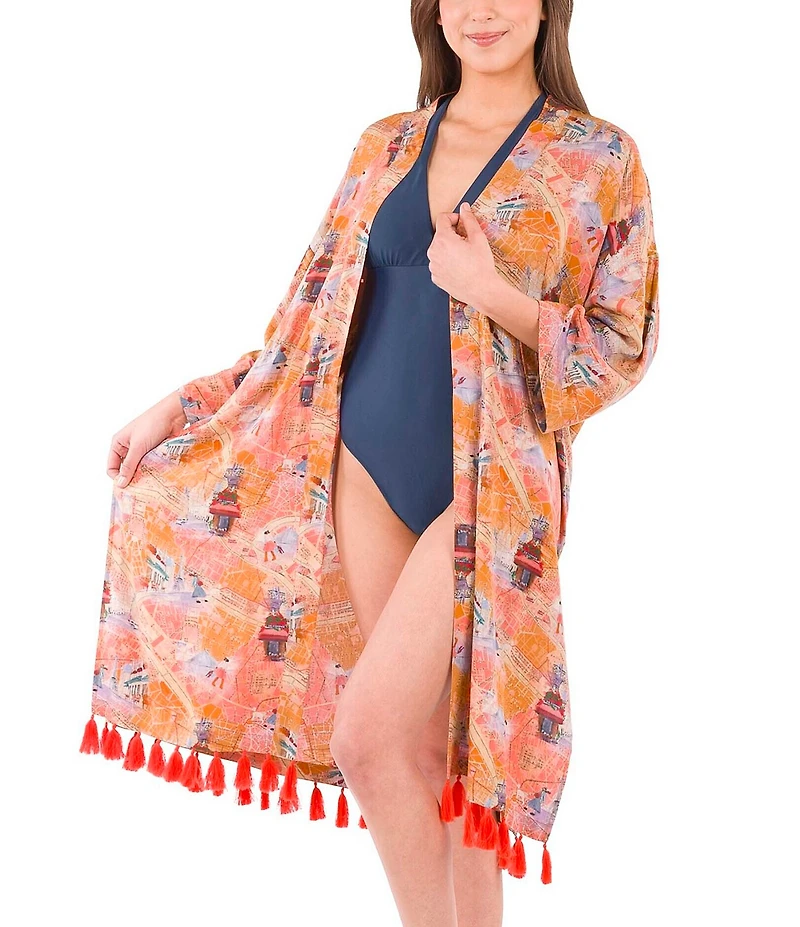 Patricia Nash Paris Map Print Tassel Detail Ruana