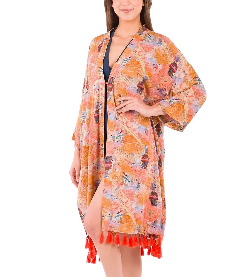 Patricia Nash Paris Map Print Tassel Detail Ruana