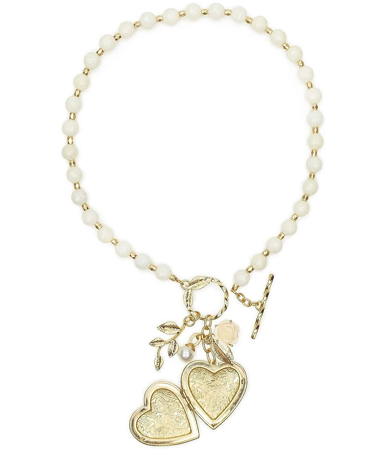Patricia Nash Pearl Strand Large Heart Locket Short Statement Pendant Necklace