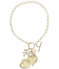 Patricia Nash Pearl Strand Large Heart Locket Short Statement Pendant Necklace