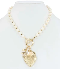 Patricia Nash Pearl Strand Large Heart Locket Short Statement Pendant Necklace