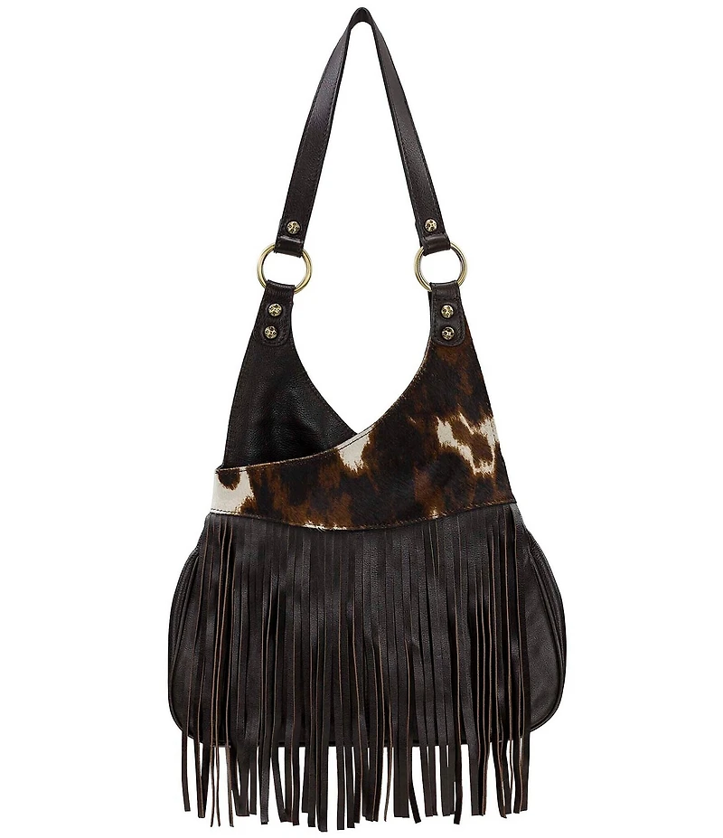 Patricia Nash Pienza Large Cow Print Fringe Shoulder Bag