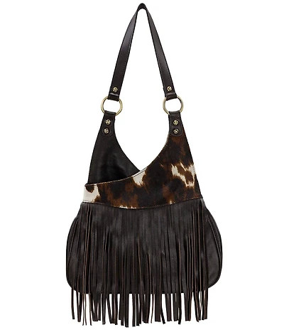 Patricia Nash Pienza Large Cow Print Fringe Shoulder Bag