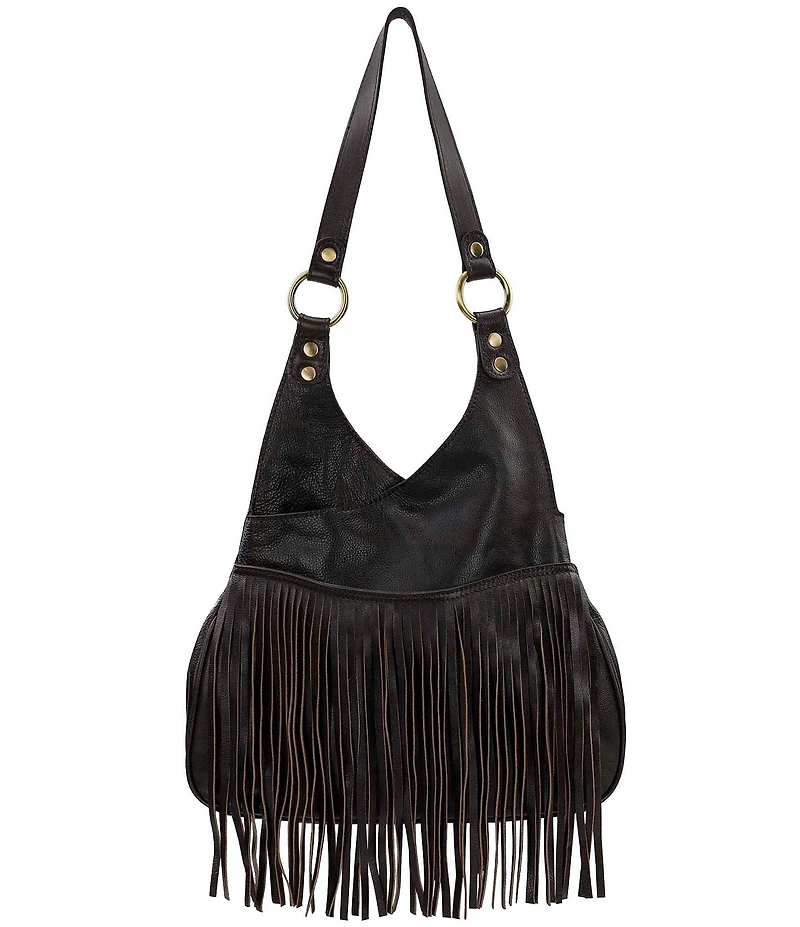 Patricia Nash Pienza Large Cow Print Fringe Shoulder Bag