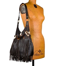 Patricia Nash Pienza Large Cow Print Fringe Shoulder Bag