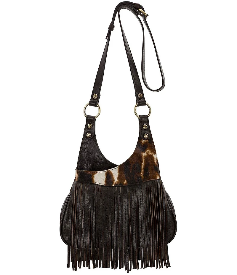 Patricia Nash Premia Cow Print Leather Fringe Crossbody Bag