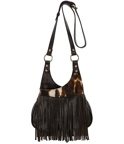 Patricia Nash Premia Cow Print Leather Fringe Crossbody Bag