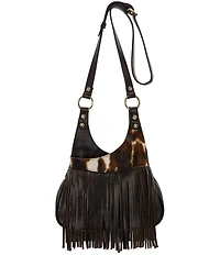 Patricia Nash Premia Cow Print Leather Fringe Crossbody Bag