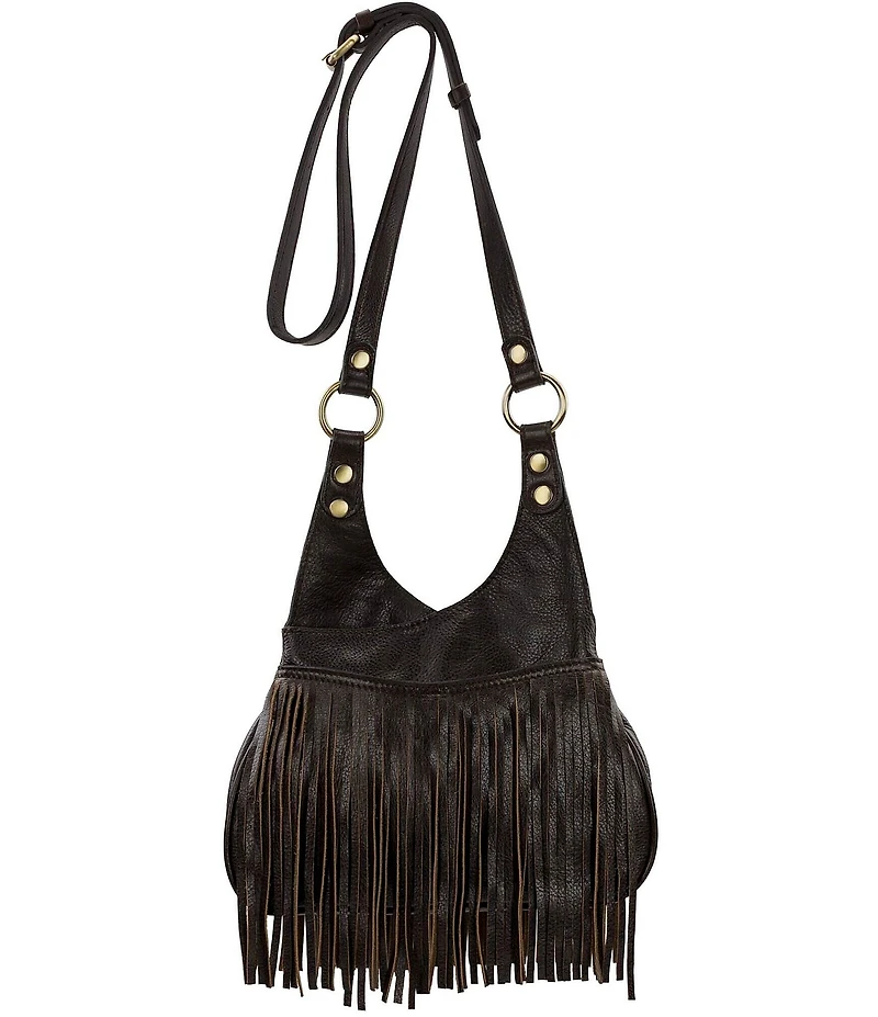 Patricia Nash Premia Cow Print Leather Fringe Crossbody Bag