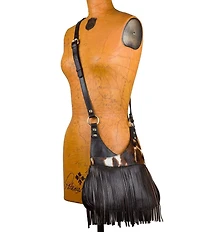 Patricia Nash Premia Cow Print Leather Fringe Crossbody Bag