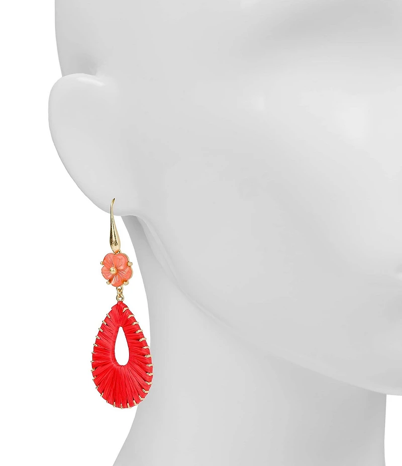 Patricia Nash Red Flower Raffia Teardrop Drop Earrings