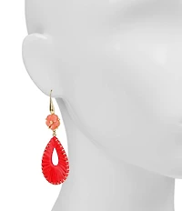 Patricia Nash Red Flower Raffia Teardrop Drop Earrings
