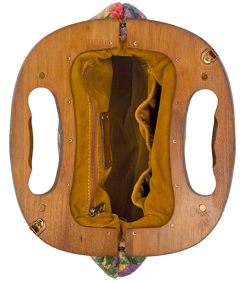 Patricia Nash Sandrine Raffia Floral Wooden Handle Convertible Clutch