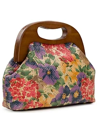 Patricia Nash Sandrine Raffia Floral Wooden Handle Convertible Clutch