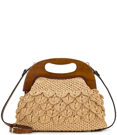 Patricia Nash Sandrine Scalloped Raffia Wooden Handle Convertible Clutch