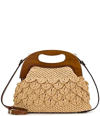 Patricia Nash Sandrine Scalloped Raffia Wooden Handle Convertible Clutch