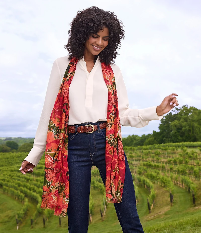 Patricia Nash Floral Print Fringe Hem Scarf