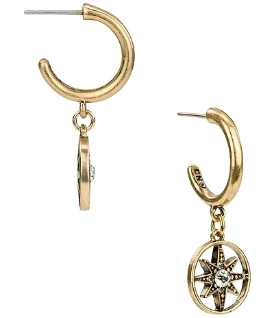 Patricia Nash Compass Small Hoop With Dangle Drop Earrings