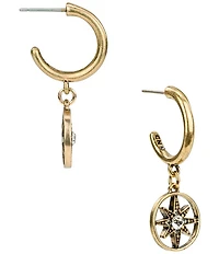 Patricia Nash Compass Small Hoop With Dangle Drop Earrings