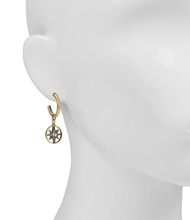 Patricia Nash Compass Small Hoop With Dangle Drop Earrings