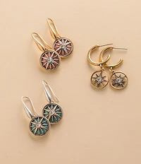 Patricia Nash Compass Small Hoop With Dangle Drop Earrings