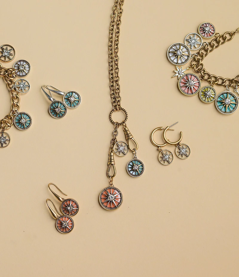 Patricia Nash Compass Small Hoop With Dangle Drop Earrings