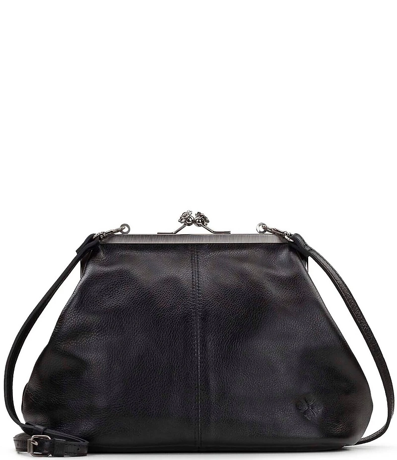 Patricia Nash Sofia Kiss Lock Frame Leather Large Clutch Satchel Bag