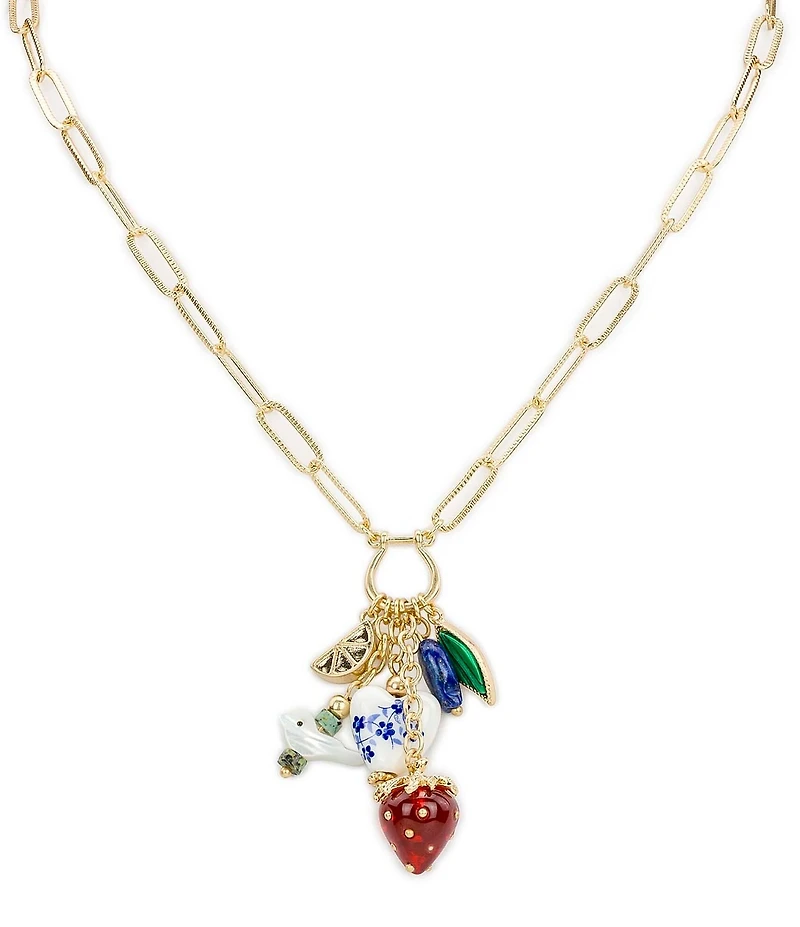 Patricia Nash Strawberry Multi Charm Resort Long Pendant Necklace