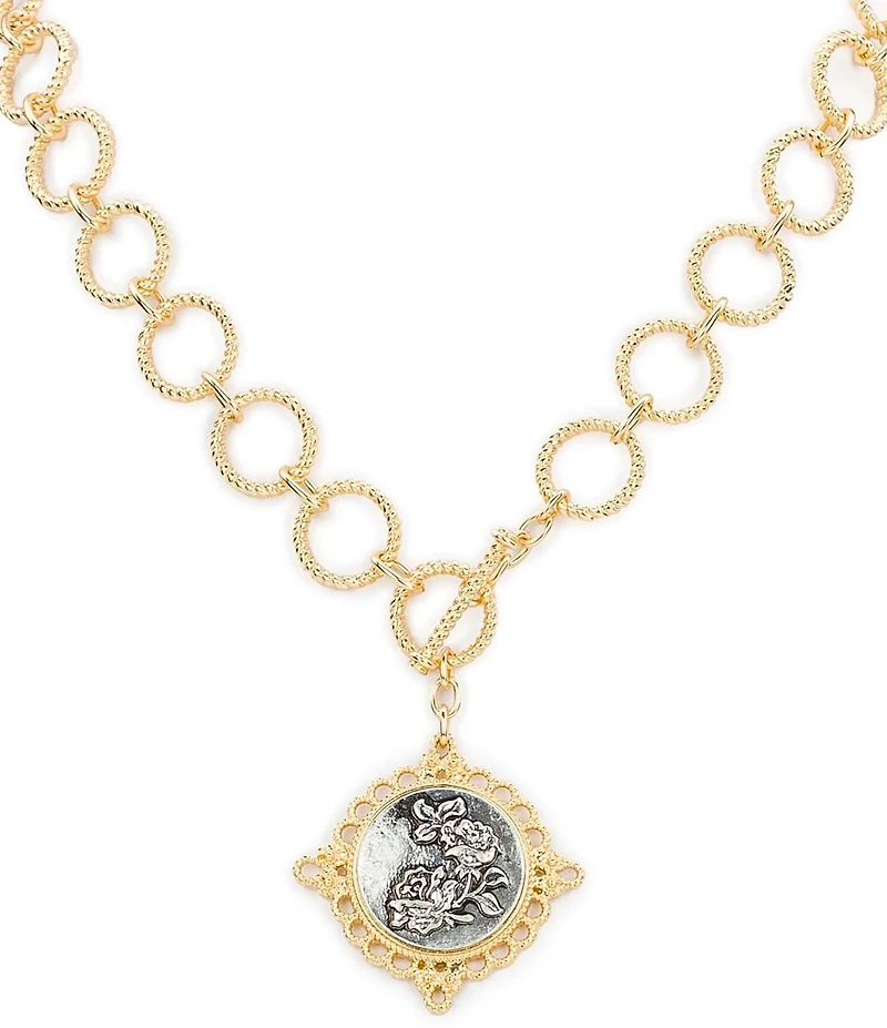Patricia Nash Toggle Rose Short Chain Pendant Necklace