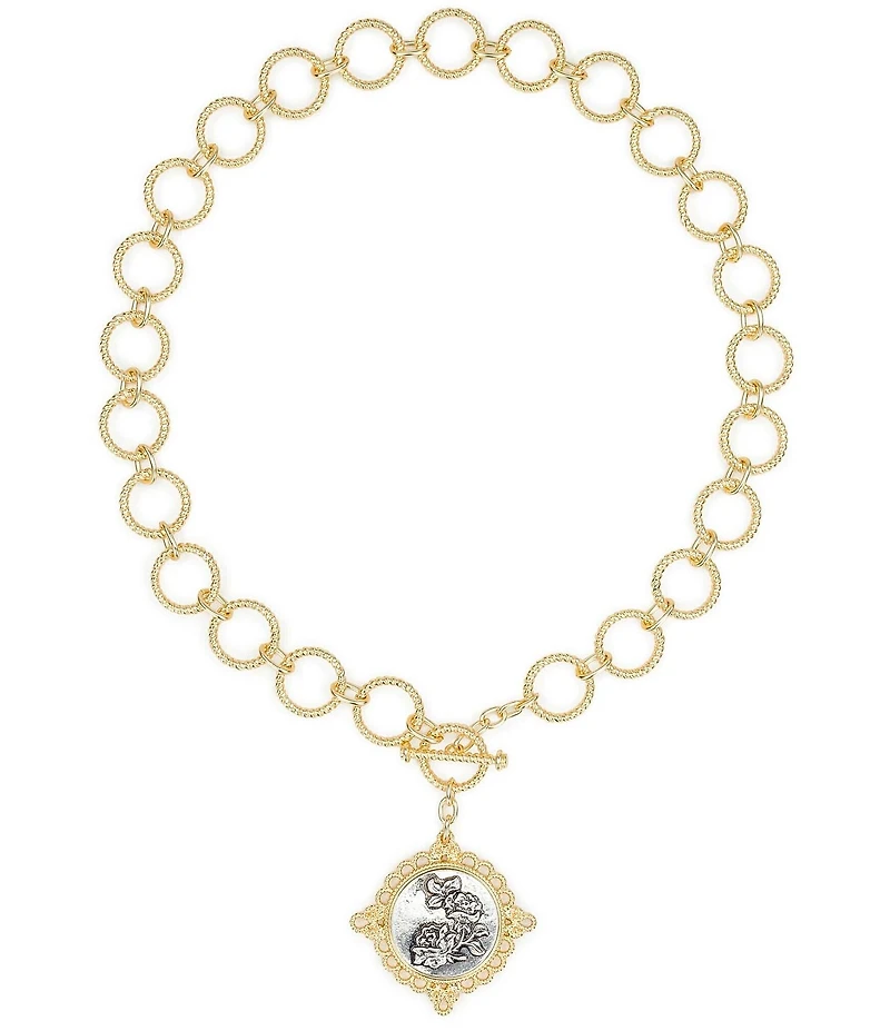 Patricia Nash Toggle Rose Short Chain Pendant Necklace