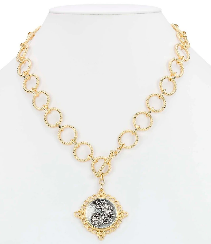 Patricia Nash Toggle Rose Short Chain Pendant Necklace