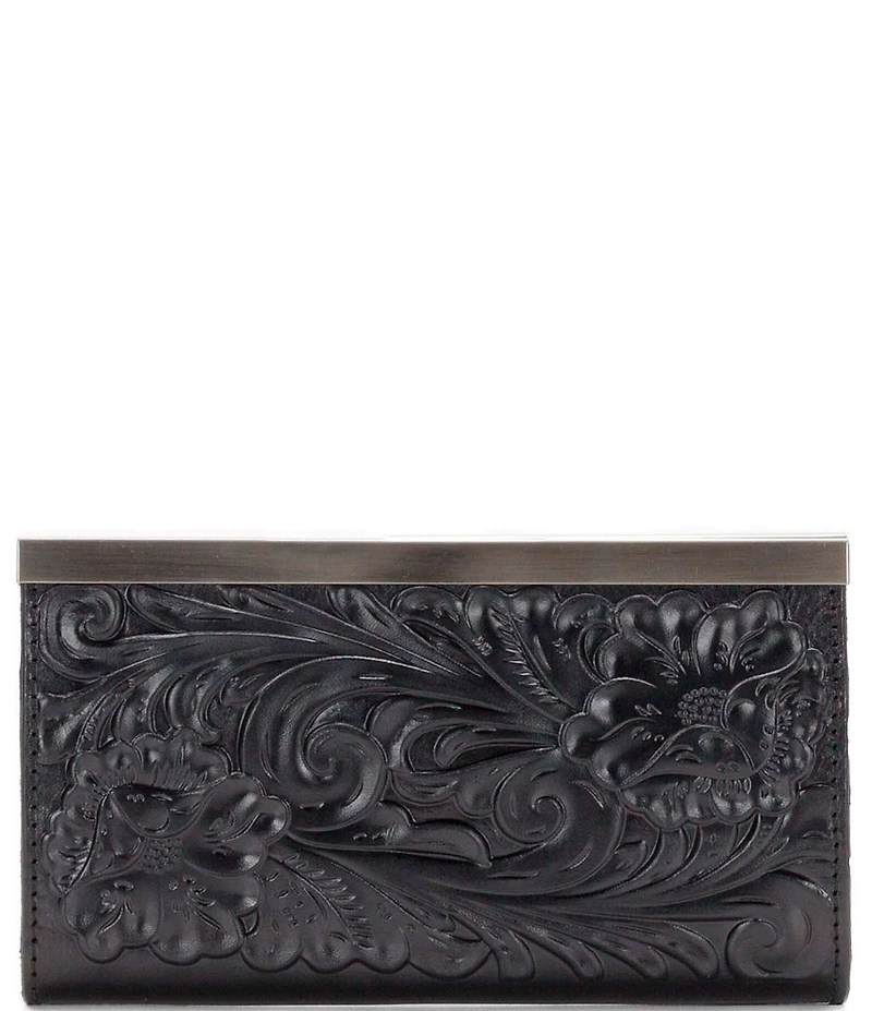 Patricia Nash Tooled Black Floral-Embossed Leather Cauchy Wallet