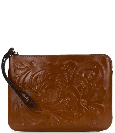 Patricia Nash Rose Tooling Collection Cassini Floral-Embossed Leather Wristlet Clutch