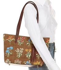 Patricia Nash Verzi Floral Leather Tassel Tote Bag