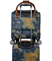 Patricia Nash Vettore Greek Map Patina Coated Linen Canvas 19#double; Spinner Suitcase