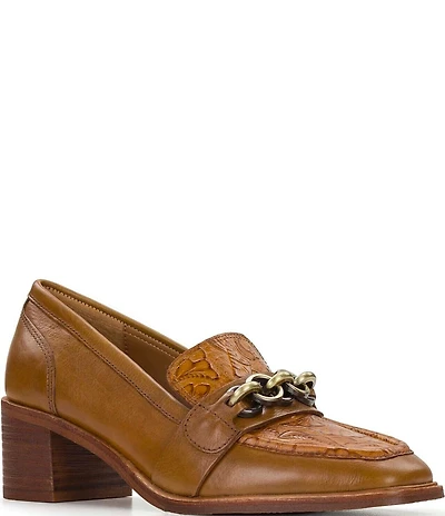 Patricia Nash Villaret Leather Square Toe Block Heel Loafer Pumps
