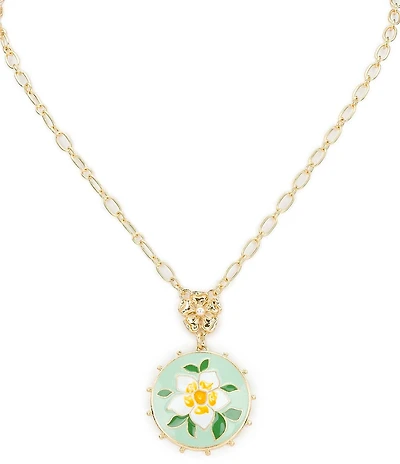 Patricia Nash White Green Flower Short Pendant Necklace
