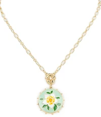 Patricia Nash White Green Flower Short Pendant Necklace