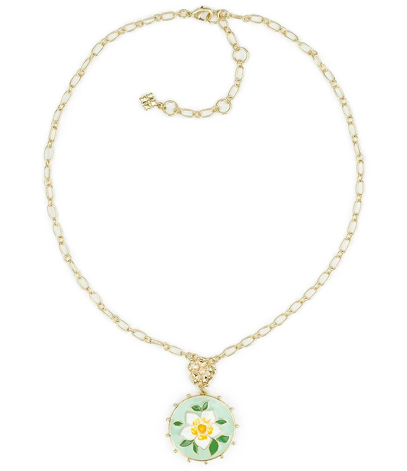 Patricia Nash White Green Flower Short Pendant Necklace