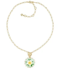 Patricia Nash White Green Flower Short Pendant Necklace