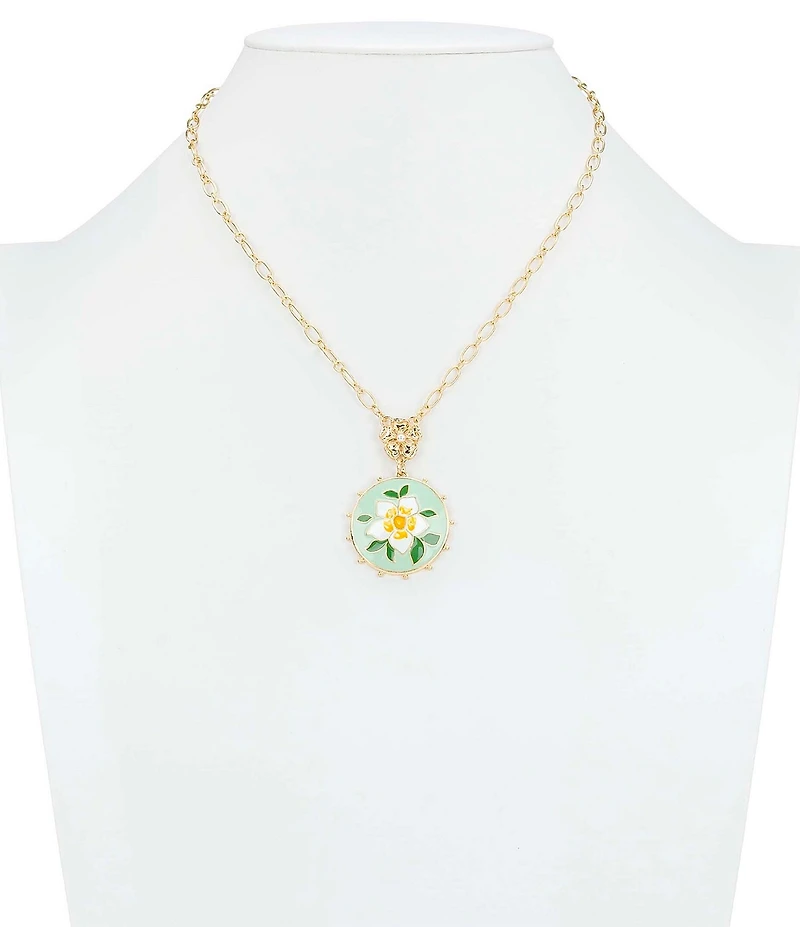 Patricia Nash White Green Flower Short Pendant Necklace